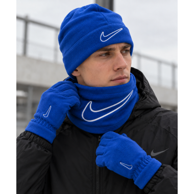 Зимний флисовый набор Strike шапка + бафф + перчатки синий