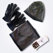Зимний набор футболиста (перчатки, бафф, шапка) Nike серый
